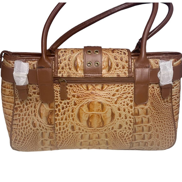 Charlie Lapson Leather Handbag DEFECT Croc Embossed Satchel NWT - Picture 2 of 16